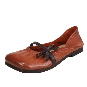 

YourSeason Slip On Casual Flats Women Square Toe 2020 New Autumn Summer Shallow Handmade Sewing Cow Leather Shoes