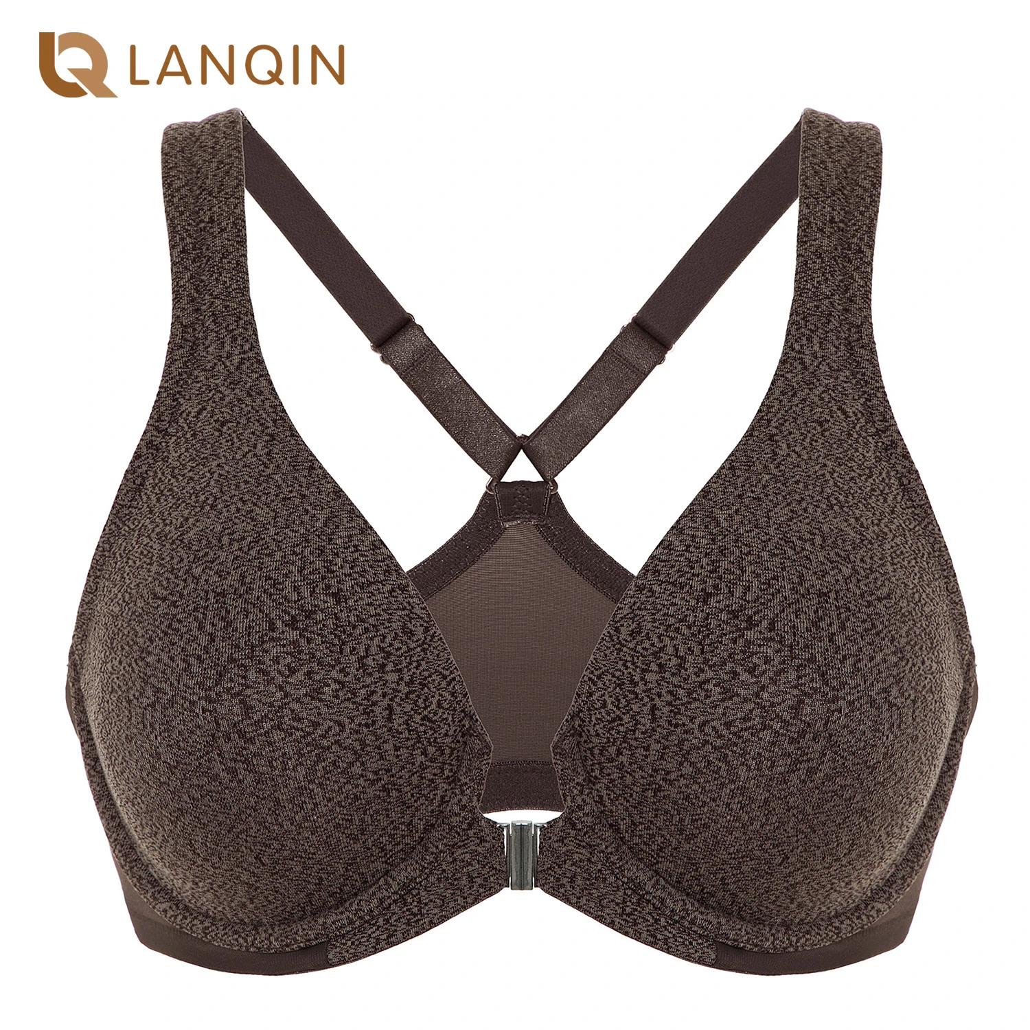 Women's Underwire Support Unlined Front Close Racerback Plunge Bra Plus