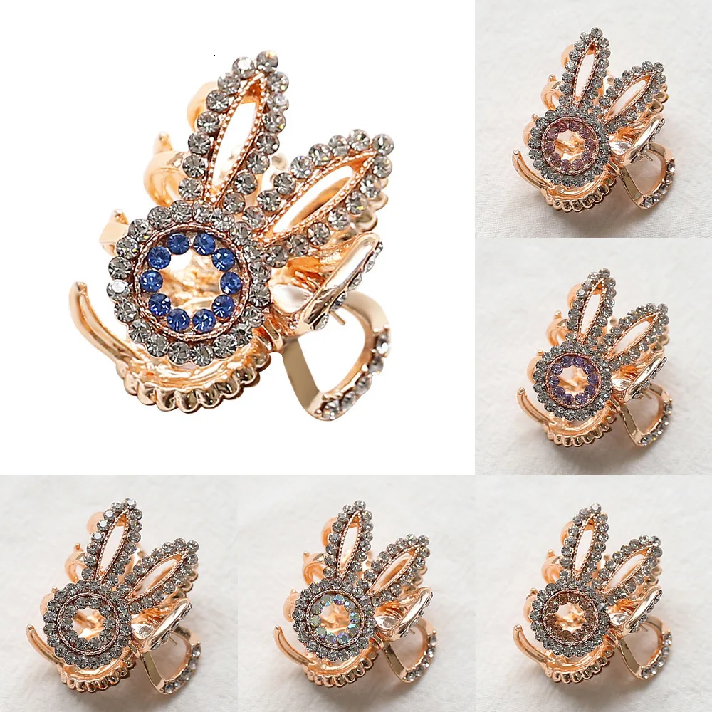 

New Crystal Hair Clips For Women Gold Alloy Rhinestone Rabbit Type Crabs For Hair Top Fringe Hairpins Lovers Hair Jewelry Gifts
