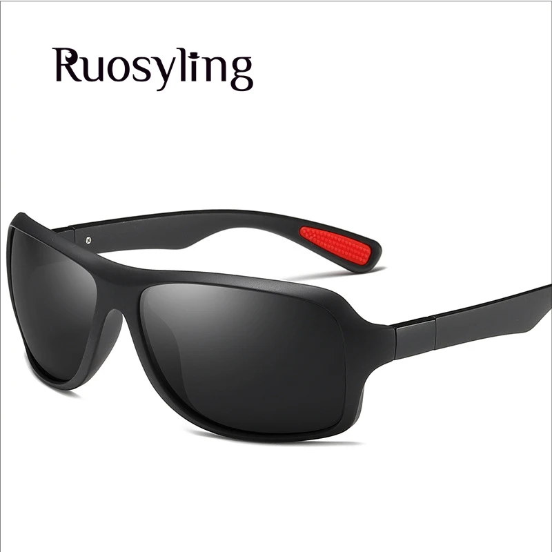 Matte Black Grey Ruosyling модные большие рамки поляризованные мужские солнцезащитные очки уличные изогнутые спортивные очки для глаз мужские УФ 400 драйверы Очки панк-очки - Цвет линз: Matte Black Grey