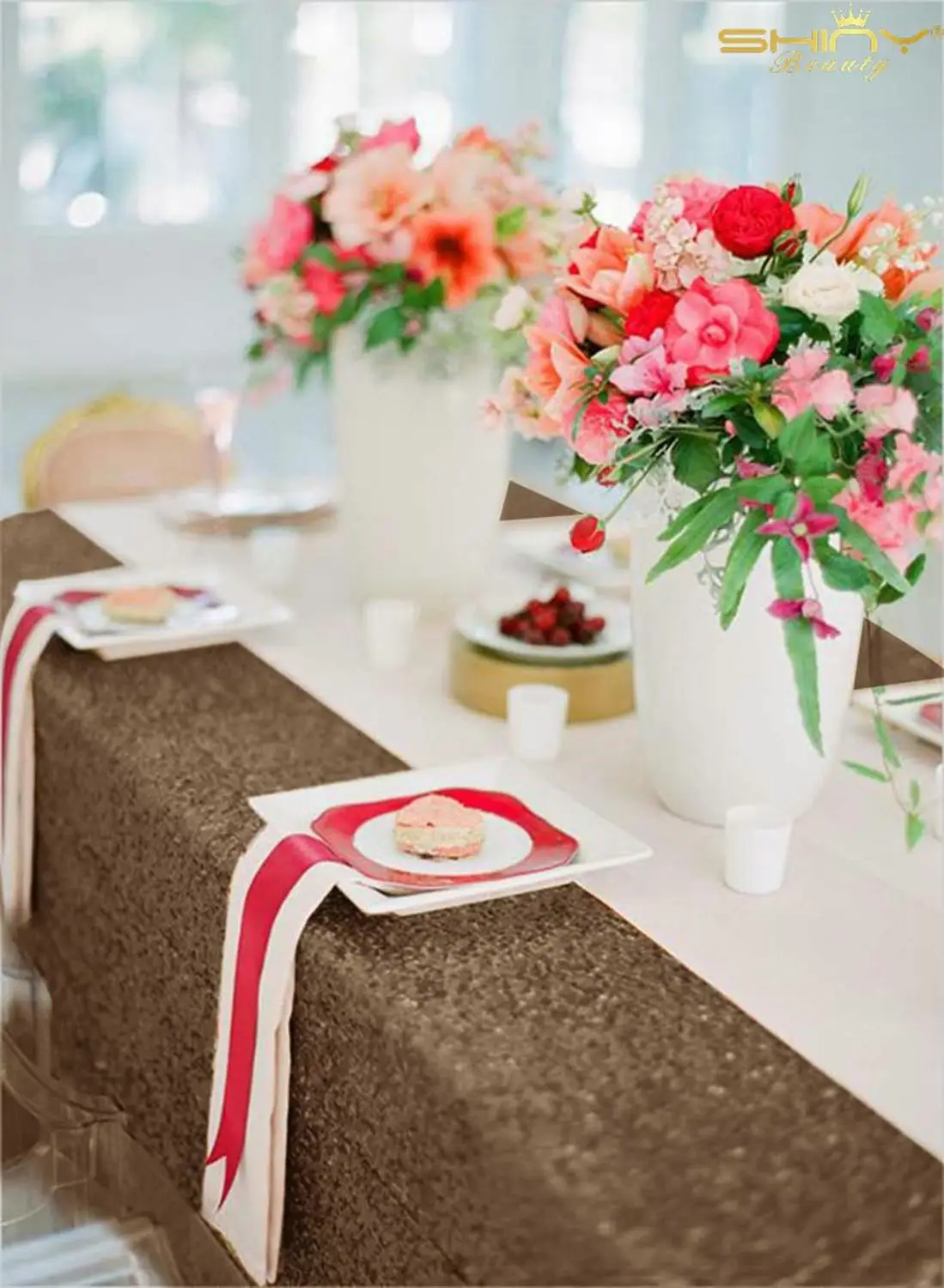 Sequin Tablecloth Chocolate Color Rectangle Wedding Tablecloths 80 Inch Sparkle Table Cloth Candy Party Table Cover Overlay