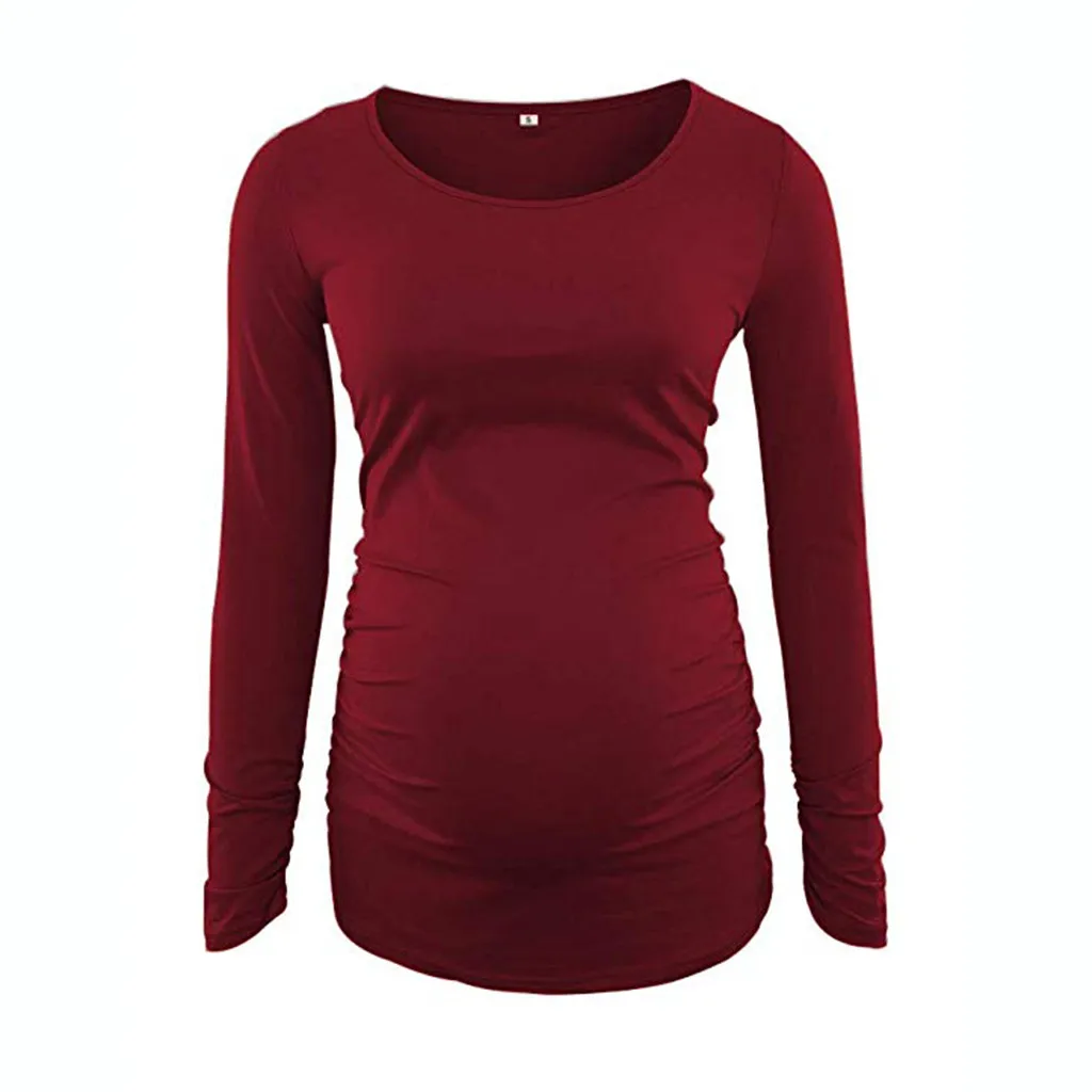 Новая одежда для беременных женщин Motherho топы для беременных лестная Сторона Ruching беременность рубашка длинный рукав блузка Roupa gravidz
