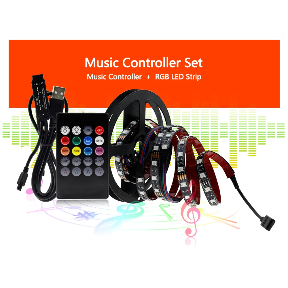 USB Светодиодная лента 5050 RGB гибкий светодиодный светильник DC5V RGB цвет сменный ТВ фоновый светильник ing - Испускаемый цвет: Music Controller