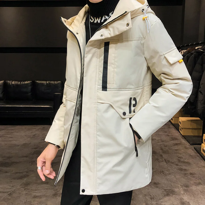

Winter Men's Cotton-padded Jacket Korean Version of The Trend of Mid-length Padded Jacket Men's Winter Hooded Cotton Trench Coat
