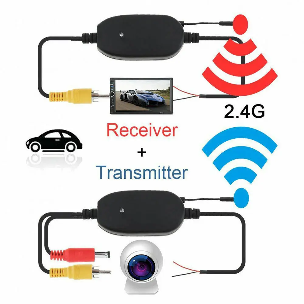 Kit receptor y transmisor de vídeo inalámbrico para cámara de Vista trasera de coche, 2,4G, CC, 12V, Monitor de DVD, pantalla de marcha atrás, cámara de visión trasera