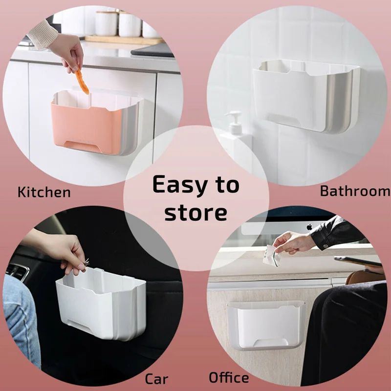 Folding Hanging Trash Can Garbage Waste Bin Wall Mounted Kitchen Cabinet Holder P666