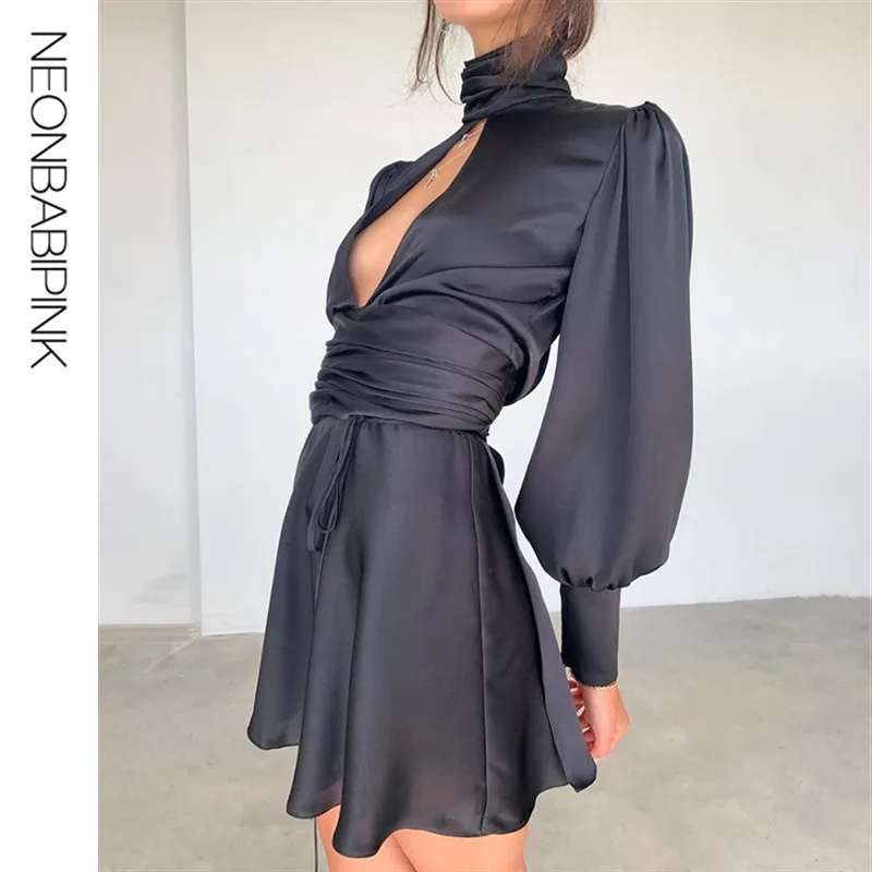 NEONBABIPINK атласные черные сексуальные платья для женщин вечерние Клубные с