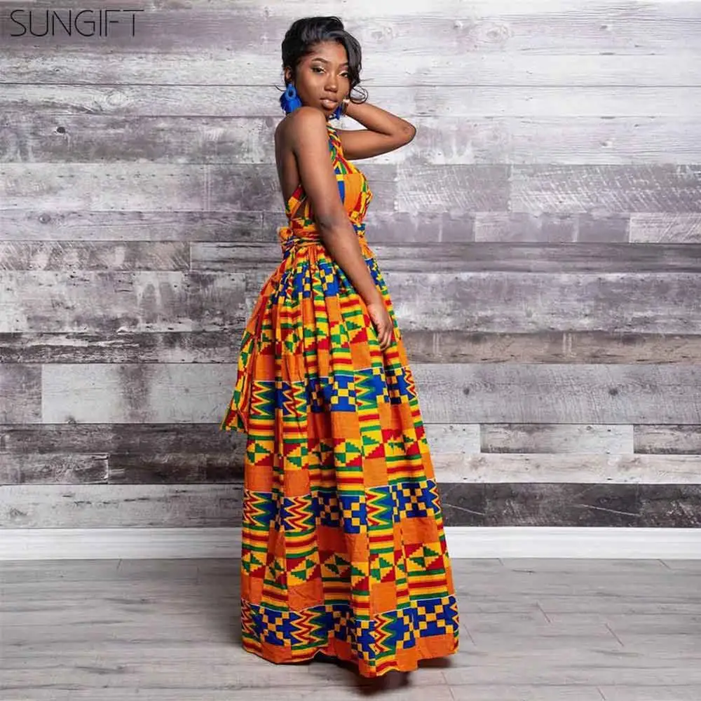 SUNGIFT Дашики Женская традиционная африканская одежда Дашики Анкара Бандажное Макси платье модная одежда Базен длинный халат