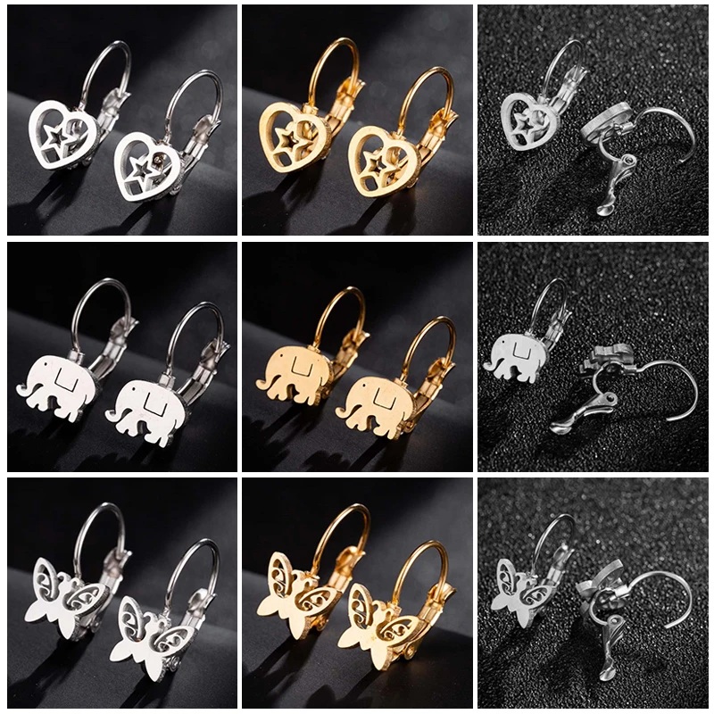Hfarich Новое поступление Мода серьги для девушек из нержавеющей стали, в виде слона бабочки серьги звездочки маленькие круглые серьги-кольца дружбы Подарочные Кольца