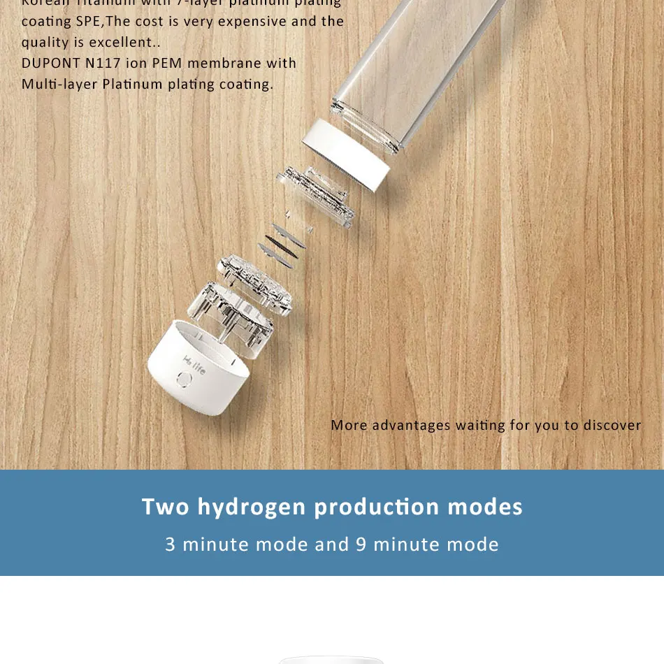 Портативный и благородный с высоким содержанием водорода Макс 3700ppb генератор водорода воды с технологией SPE и мембраной Dupont PEM