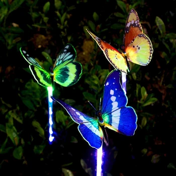 

3PCS Solar Powered LED Garden Light Multi-Color Fiber Optic Butterfly Decorative Night Light Outdoor White LED Landscape Lamp