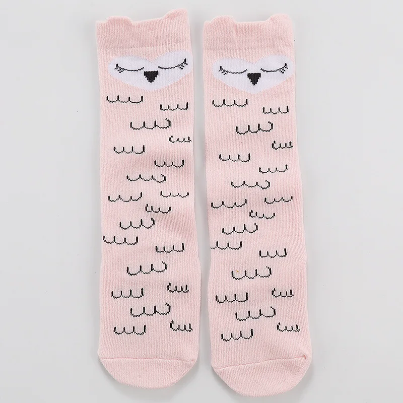 Straight pink Owl Носки для маленьких девочек; хлопковые нескользящие носки-тапочки с объемными ушками для мальчиков - Цвет: Straight pink Owl