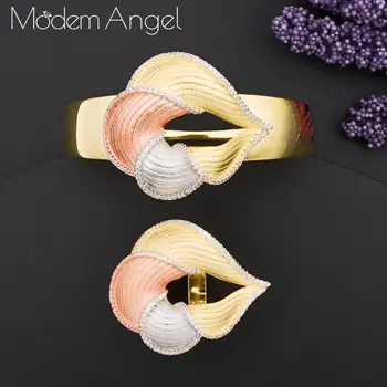 

ModemAngel Luxury DUBAI Cubic ZirconiaBangle Ring Set Fashion Jewelry Sets For Women African Beads Jewelry Sets