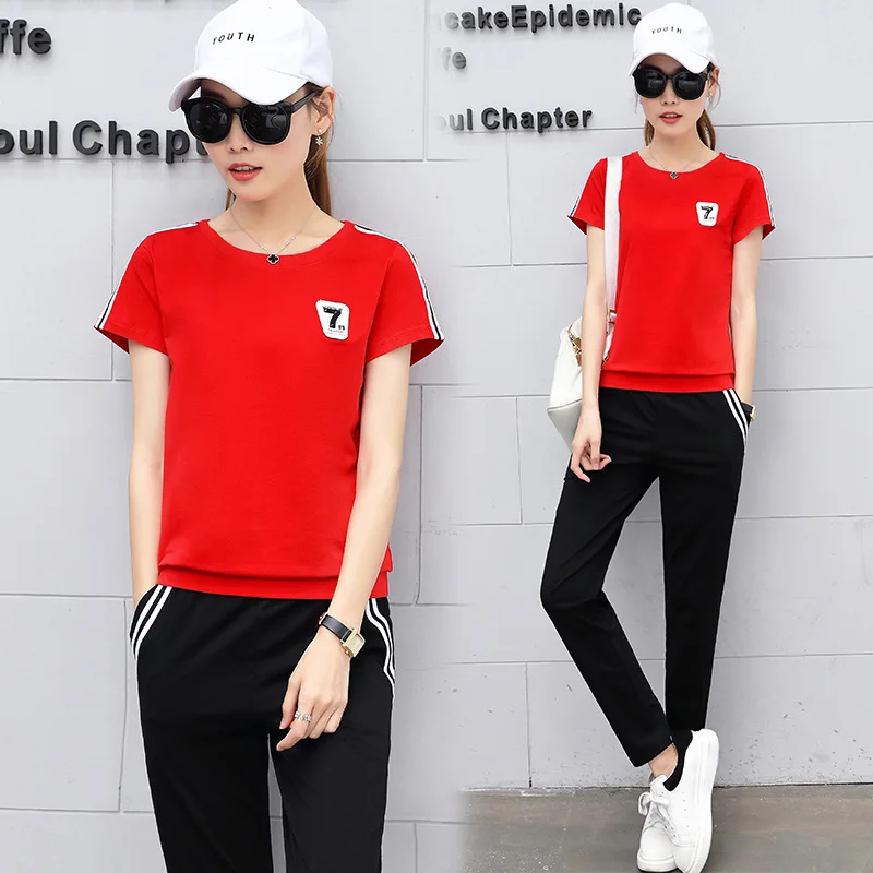 

Photo Shoot 9932 Sports WOMEN'S Suit Summer 2019 Large Size Fat Mm Students Casual Fashion Short Sleeve Trousers Two-Piece Set