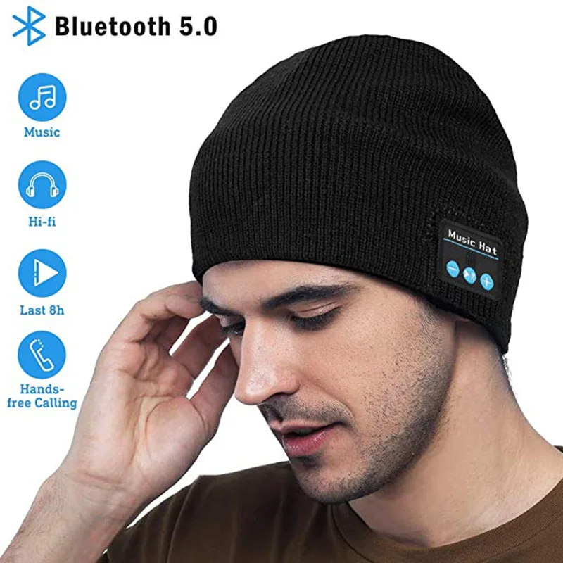HUAIOU Bluetooth 5 0 Hat Headphones Music Warm Headband Colorful Knits Sleeping Headwear Unisex Sports Speaker Sports Headset