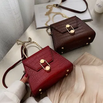 

Stone Pattern PU Leather Crossbody Bags For Women 2020 Small Totes With Metal Handle Lady Shoulder Messenger Bag Handbags