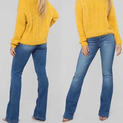 Для женщин джинсы размера плюс, джинсы Boot Cut для женщин Femme на молнии длинные штаны