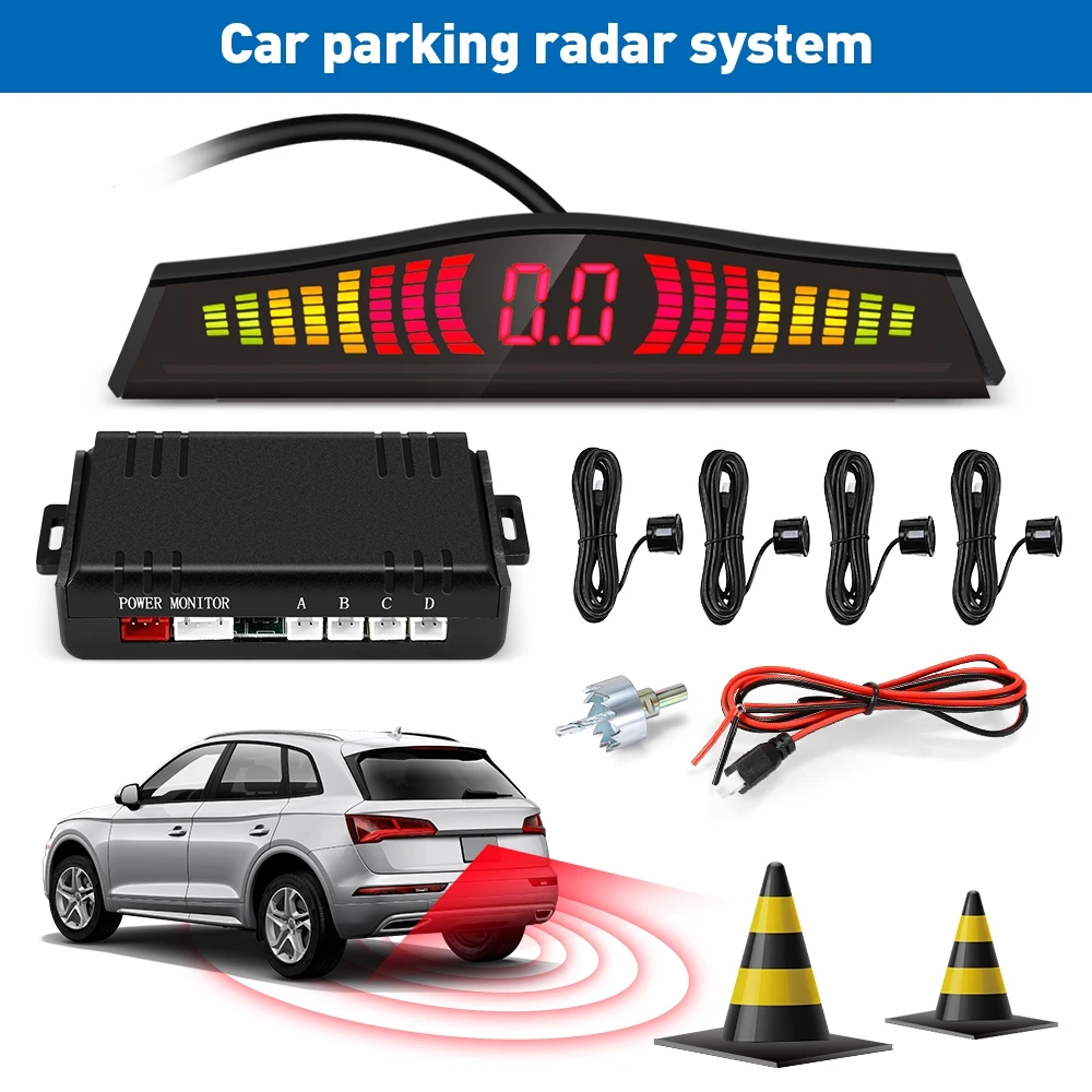 108-B05 автомобильный парковочный радар Системы 4 ультразвуковые датчики светодиодный Дисплей расстояние обнаружения на каждый день, 3 цвета/звук Предупреждение XZ-37