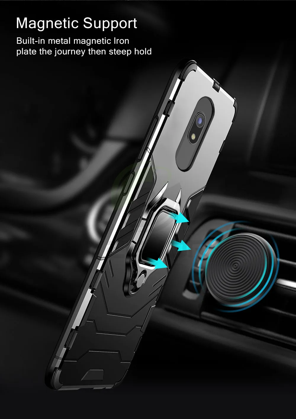 Защитный чехол для Xiaomi Redmi 8, чехол с магнитным кольцом, держатель для телефона, бампер из ТПУ+ поликарбоната, задняя крышка для Redmi 8A 8 A, чехол для телефона Global