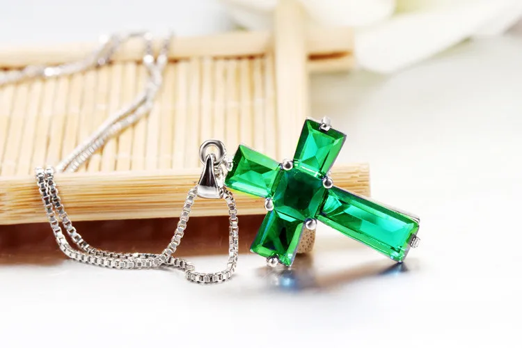 Luxury Silver Color Irregular Zircon Cross Emerald Pendant Necklaces For Women /Girls Fashion Charm Party Choker Jewelry Gift 5