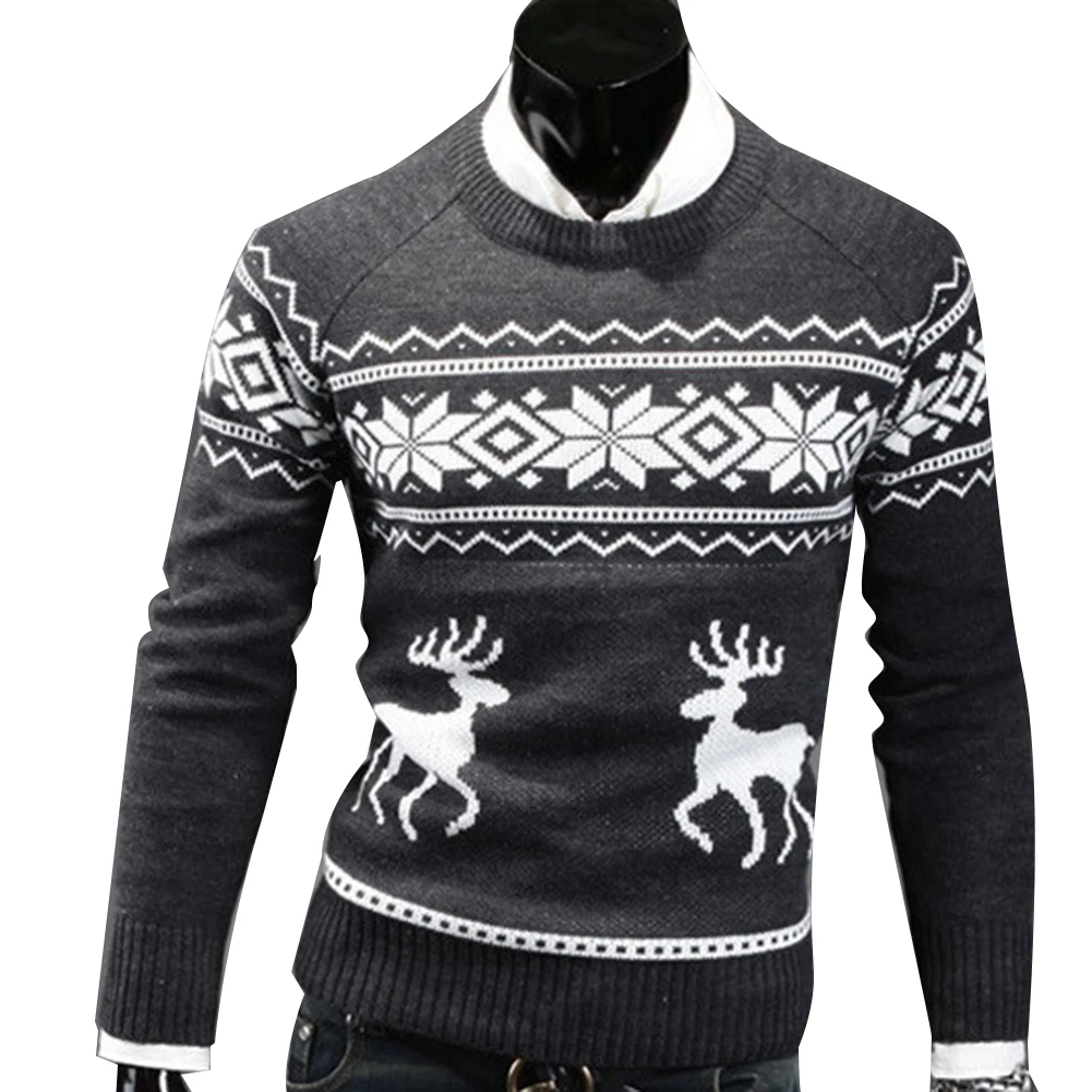 Осень-зима, мужской свитер, водолазка с рождественским оленем, свитер с принтом, Повседневный, приталенный, брендовый, Вязанный свитер, мужской свитер