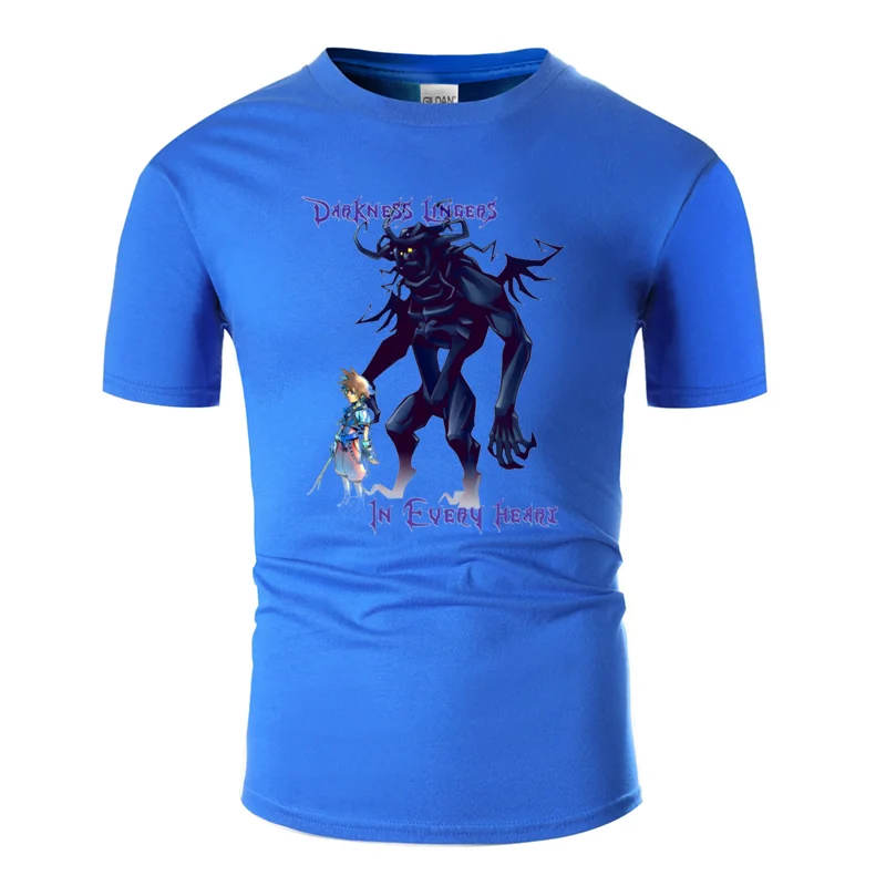 Men-Blue Мужская футболка с принтом "darkness lingers in each heart kingdom hearts", новинка, однотонная мужская футболка из хлопка с защитой от морщин - Цвет: Men-Blue