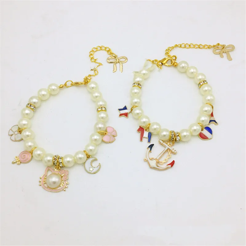 

Rhinestone Pet Coller Puppy Dog Cat Pearl Necklace with Crystal Anchor Pet Accessories Lovely Fashion Pets Dogs Cats Collar