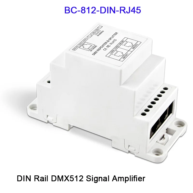 BC-812-DIN/BC-812-DIN-RJ45 DC12-24V din-рейку led DMX512 усилитель сигнала Один входной канал, два выходных канала DMX контроллер - Цвет: BC-812-DIN-RJ45