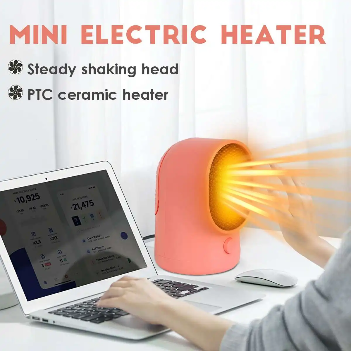 

Electric Heaters Fan Countertop Mini Home Space Heater 2s Fast Heating Power Saving Warmer for Winter PTC Ceramic Heating