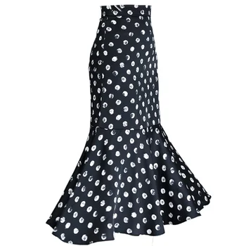 

spring summmer polka dot silk mermiad skirt women high waist package hip printed trumpet skirt