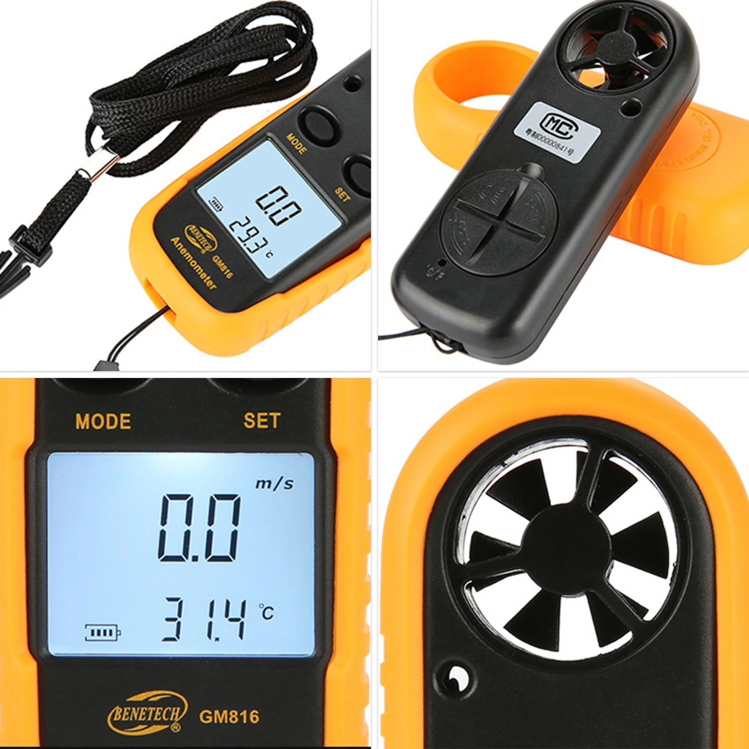 Digital Anemometer Portable Handheld Anemometro Thermometer LCD Wind Speed Meter Gauge Accurately Measure Wind Temperature Meter