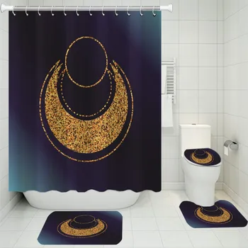 

Golden bathroom shower four-piece set/toilet mat/shower curtain/floor mat/u-shaped mat/waterproof shower curtain non-slip mat
