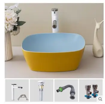 

Nordic style above counter basin household ceramic simple wash basin small apartment bathroom balcony square wash basin