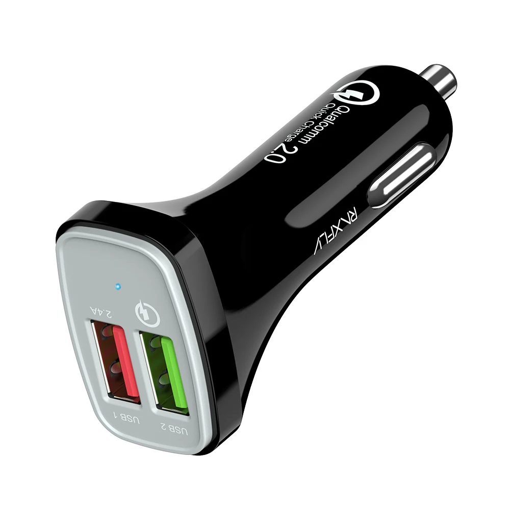 Автомобильное зарядное устройство RAXFLY 30 Вт, автомобильное быстрое зарядное устройство для мобильного телефона QC 2,0+ 5V2. 4A, двойной usb-порт, быстрое зарядное устройство для Xiaomi Mi, автомобильные аксессуары - Тип штекера: USB Car Charger