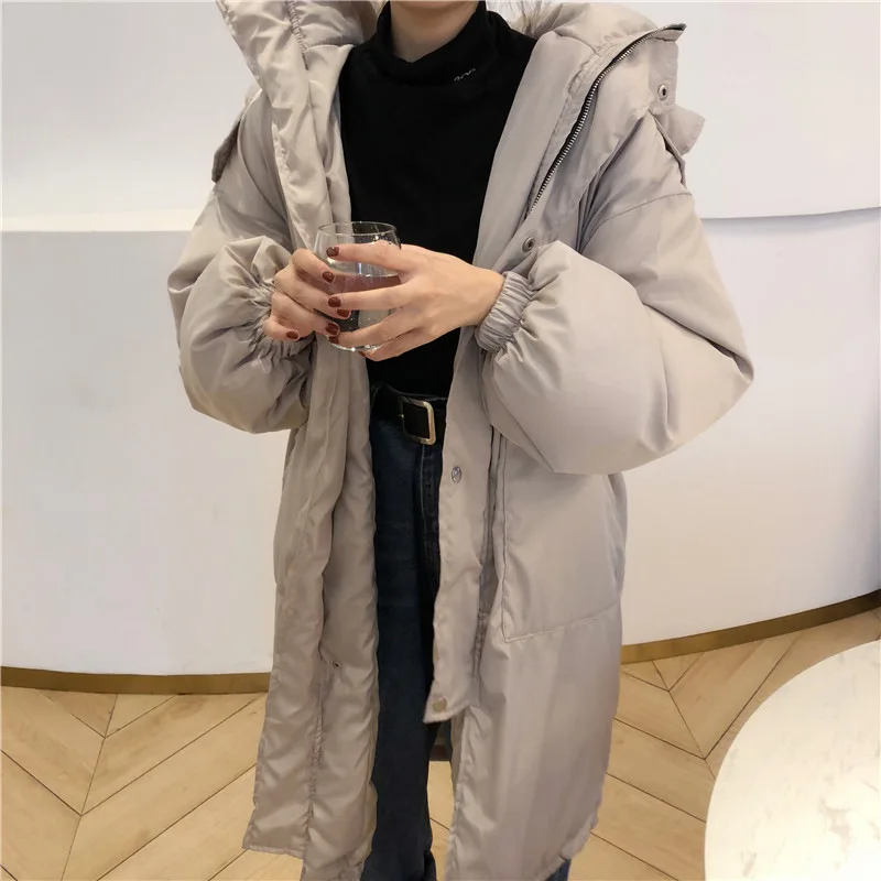 

Loose-Fit Thick Warm Cotton-padded Jacket 2019 Winter WOMEN'S Dress New Style Hong Kong Style INS Middle Long Coat Hooded down C