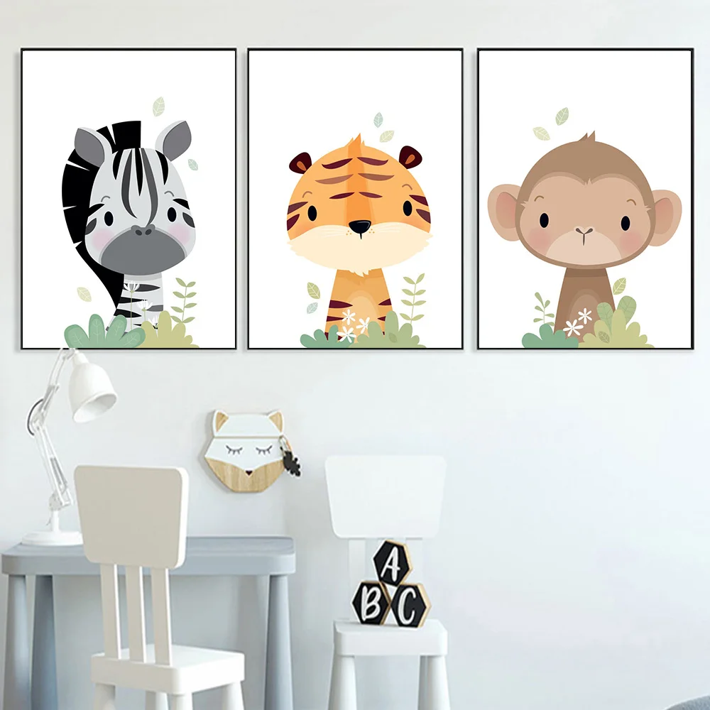 Canvas-Print-Jungle-Animals-Giraffe-Elephant-Zebra-Nursery-Wall-Art-Poster-Paintings-Nordic-Safari-Wall-Pictures