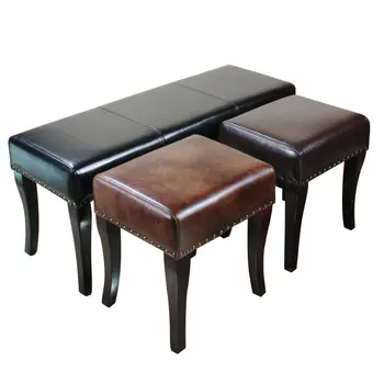 

Leather shoes bench European style clothing store sofa stool solid wood footstool leather stool coffee table stool