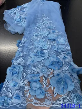 

NIAI New Design African Lace Fabric Nigerian African Tulle Lace Fabric With Rhinestone For Nigerian Wedding XY3431B-1