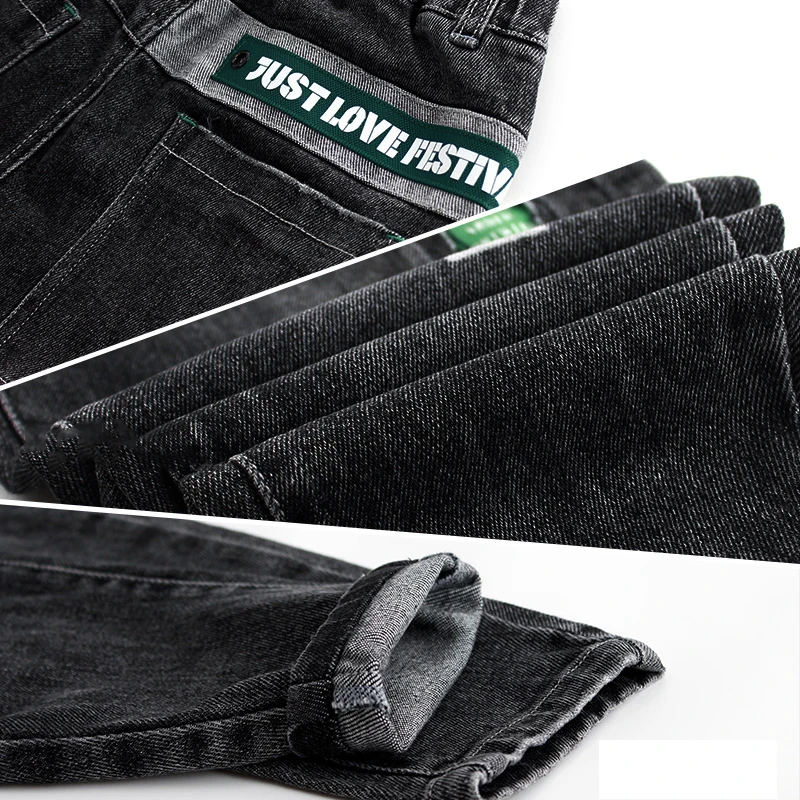 Spring Autumn Children Fashion Jeans Pants Teenage Boys Denim Trousers Casual Letter Cotton Pencil Pants for Boy Dark Jeans