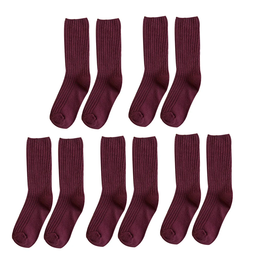 5 Pairs Casual School Adults Gift One Size Non Slip Soft Fashion Basic Ladies Pile Warm Long Women Socks Autumn Winter
