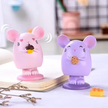 

XUNSFY Shaking Head Resin Ornaments Miniatures Cute Little Mouse Micro landscape decoration DIY Craft For Car Garden Home Decor