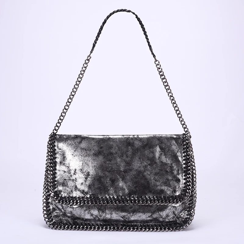 Роскошная шикарная крутая сумка на цепочке, Высококачественная ПВХ сумка через плечо, известный бренд, женская сумка-мессенджер, модная сумка на плечо - Цвет: silver black