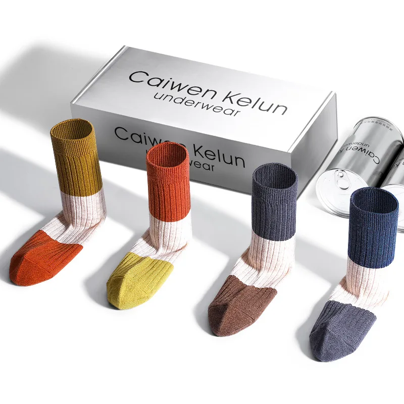 High Quality Women Winter Socks Vintage Patchwork Rabbit Wool Sock Thicken Warm Thermal Cotton Socks 4 Pairs