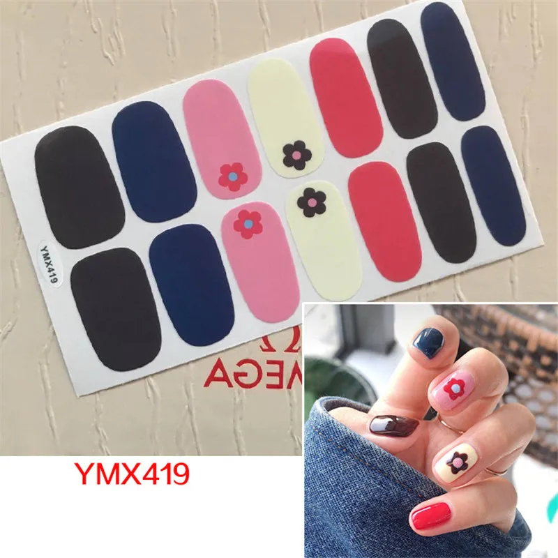 YMX419 14tips/лист леди KINDOM полоски лака для ногтей DIY Водонепроницаемый ногтей Обертывания стильная футболка с изображением персонажей видеоигр шаблон для ногтей наклейки для ногтей патч для Для женщин - Цвет: YMX419
