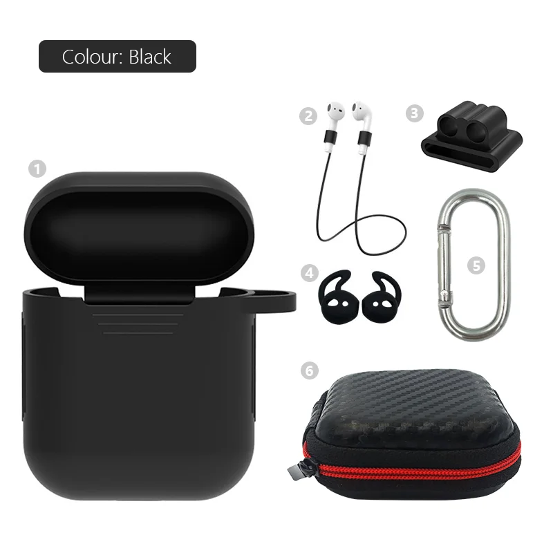 6in1-Black Мягкий силиконовый чехол 6 шт. Набор для Apple гарнитура для Airpods чехол s для Apple Airpods противоударный чехол для Air Pods защитный чехол - Цвет: 6in1-Black