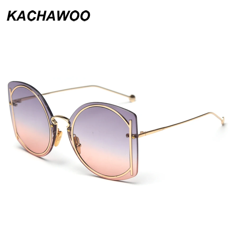 

Kachawoo oversized sunglasses rimless women brown orange big sun glasses for ladies fashion accessories high quality metal