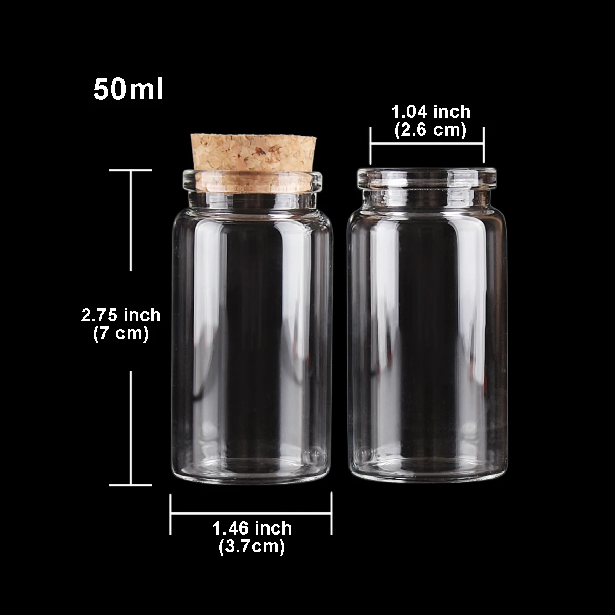 50ml 37*70mm Storage Bottles Glass Bottles with Cork Lids Spice Jars Wishing bottles Glass vessels Jars Candy bottles 3pcs