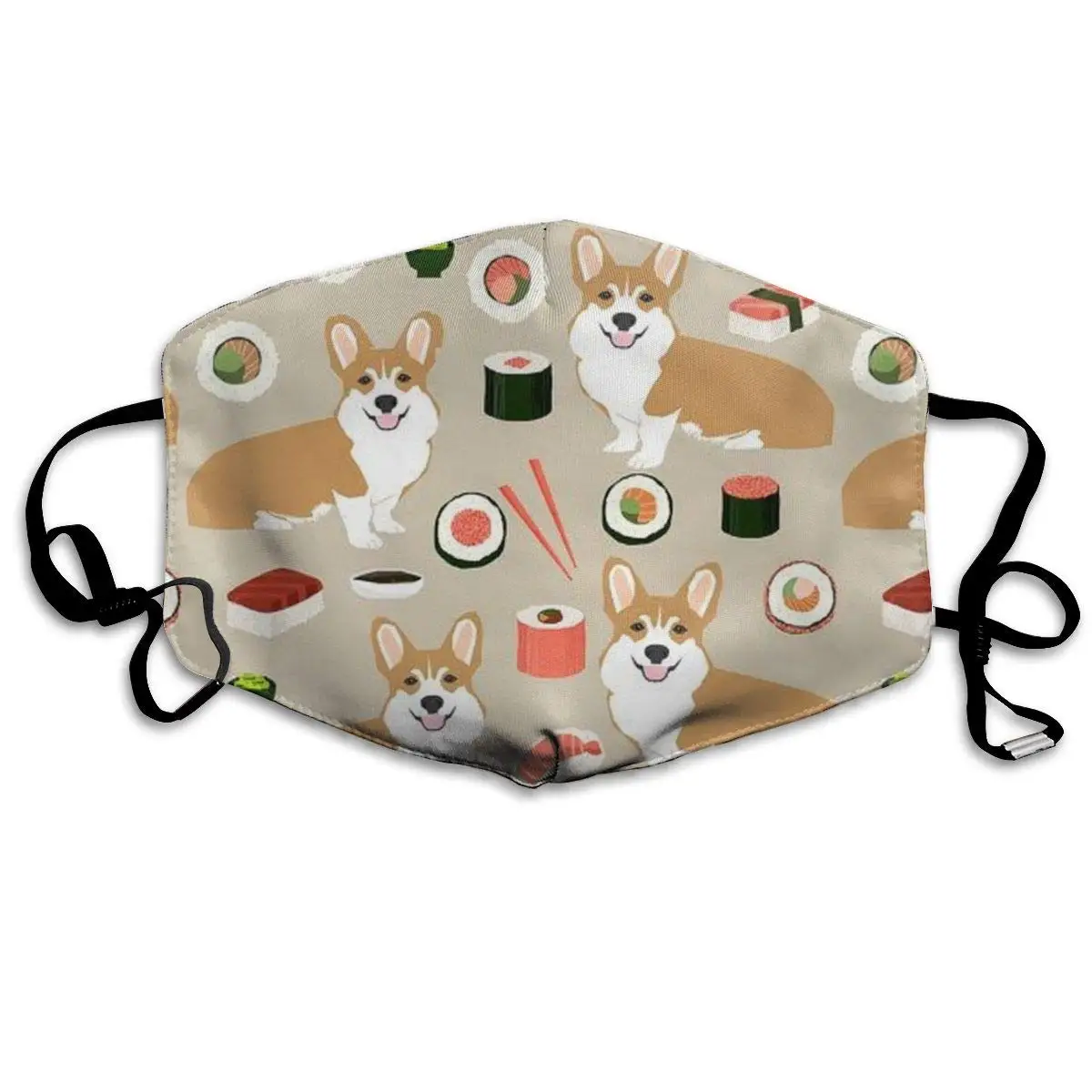 

Japanese Sushi Funny Corgi Dogs Washable Reusable Mask, Cotton Anti Dust Half Face Mouth Mask for Kids Teens Men Women Lovers
