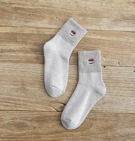 Cute Embroidery Socks Women Thicken Cotton Socks Winter Warm Long Funny Socks Femme Streetwear calcetines medias - Цвет: gray
