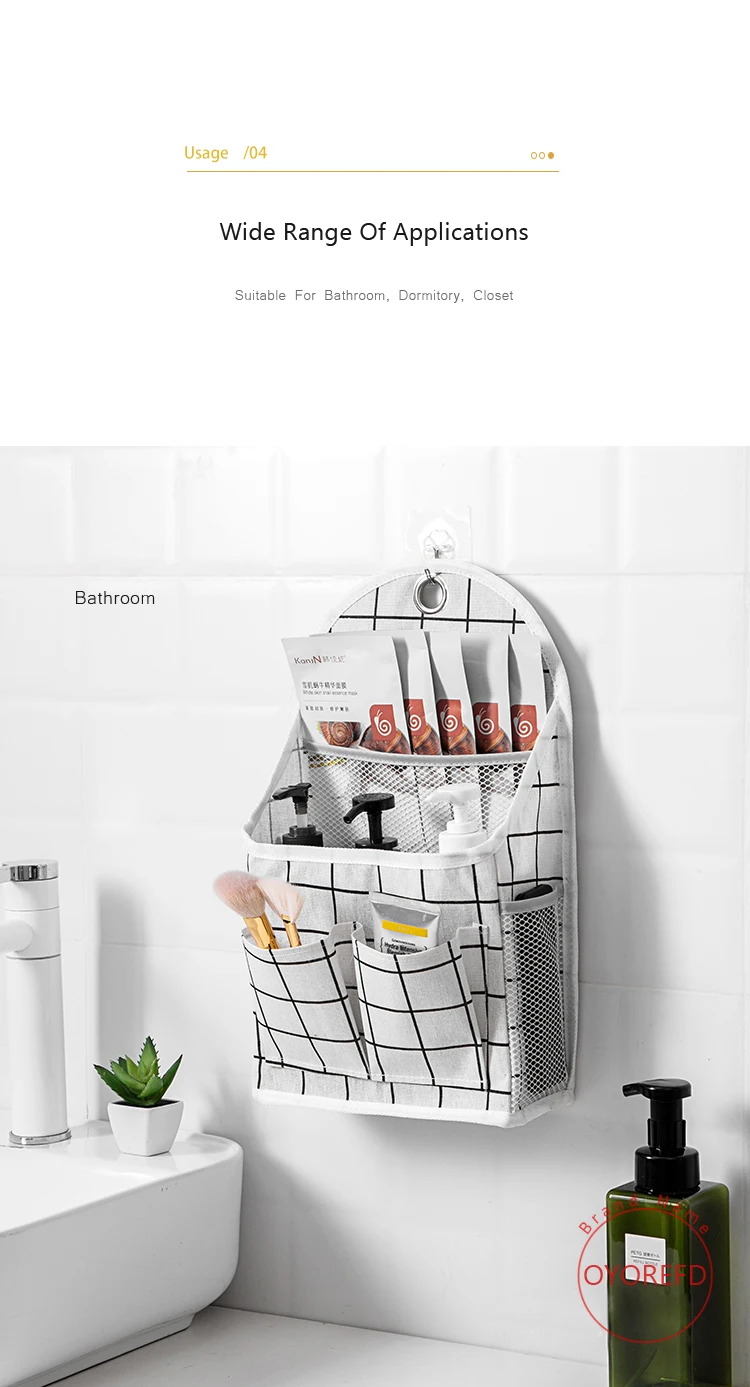 OYOREFD Wall Mounted Multi-function Waterproof Bag Organizer Cotton Linen Toiletry Bag Home Hanging Storage Bag Room Organizer